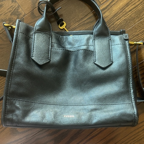 Fossil Handbags - Fossil Black Leather Tote with Gold Accents